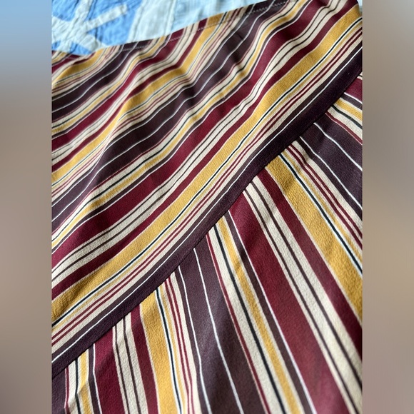 90s Nine West Womens Retro Brown Striped Silk Ruffle Hem Midi A-Line Skirt Large - Picture 6 of 13